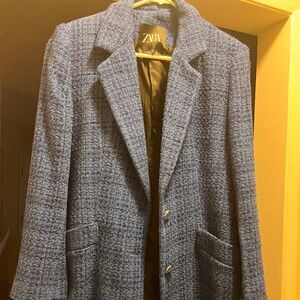 Zara Black and Royal Blue Tweed Blazer Coat